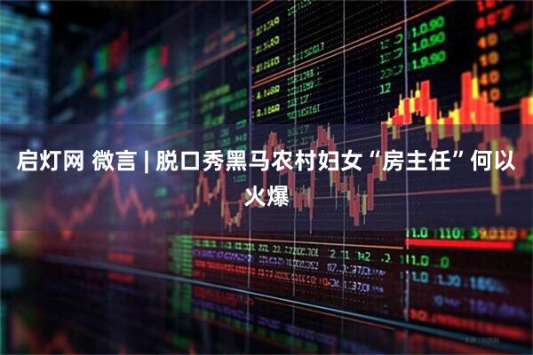 启灯网 微言 | 脱口秀黑马农村妇女“房主任”何以火爆